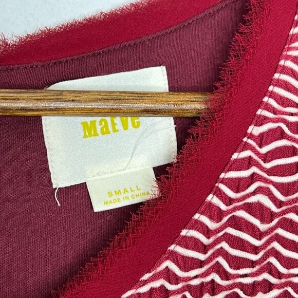 Maeve Red White Zigzag Anthro Pleated Short Sleeve A-Line Dress Size S Women's - Picture 4 of 9